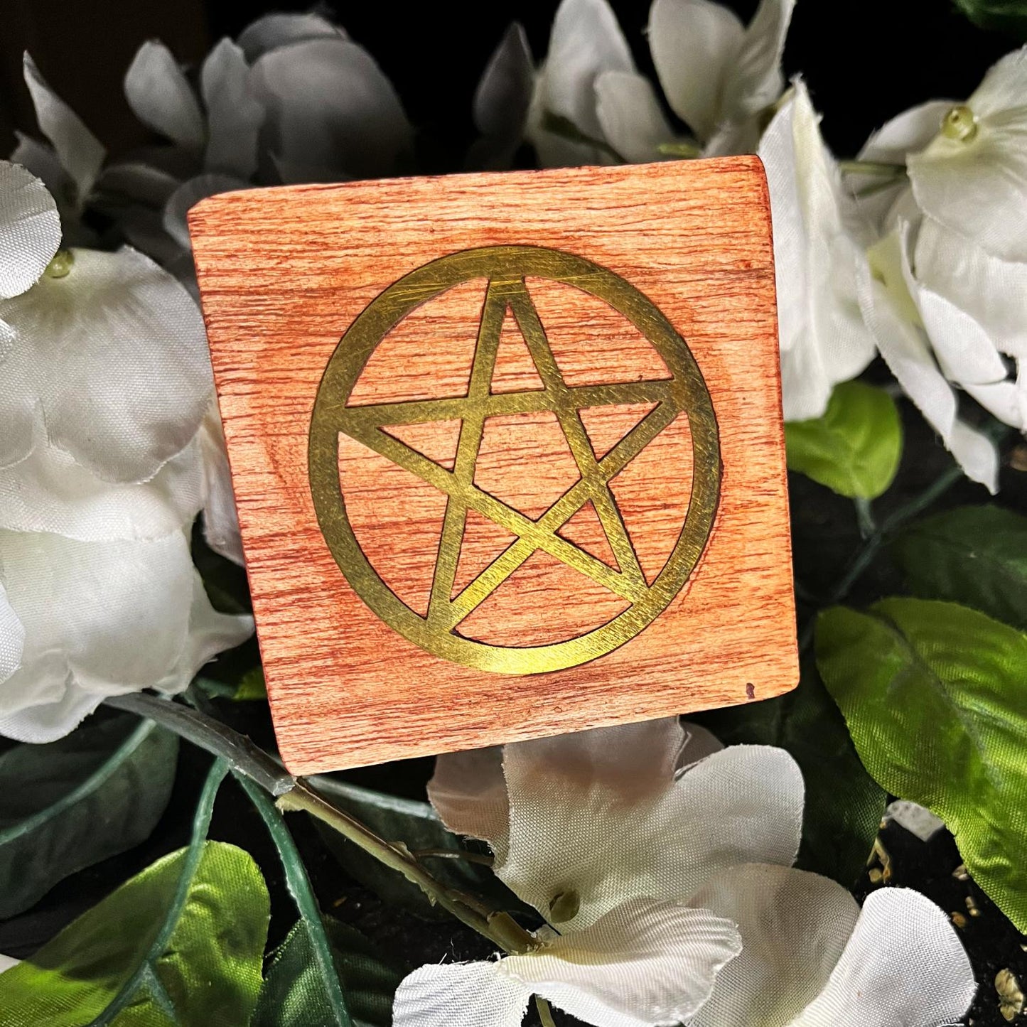 Acacia Wood Keepsake Box with Brass Pentacle