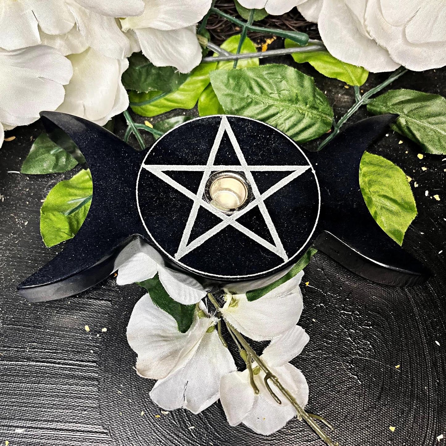 Triple Moon with Pentacle Chime Candle Holder