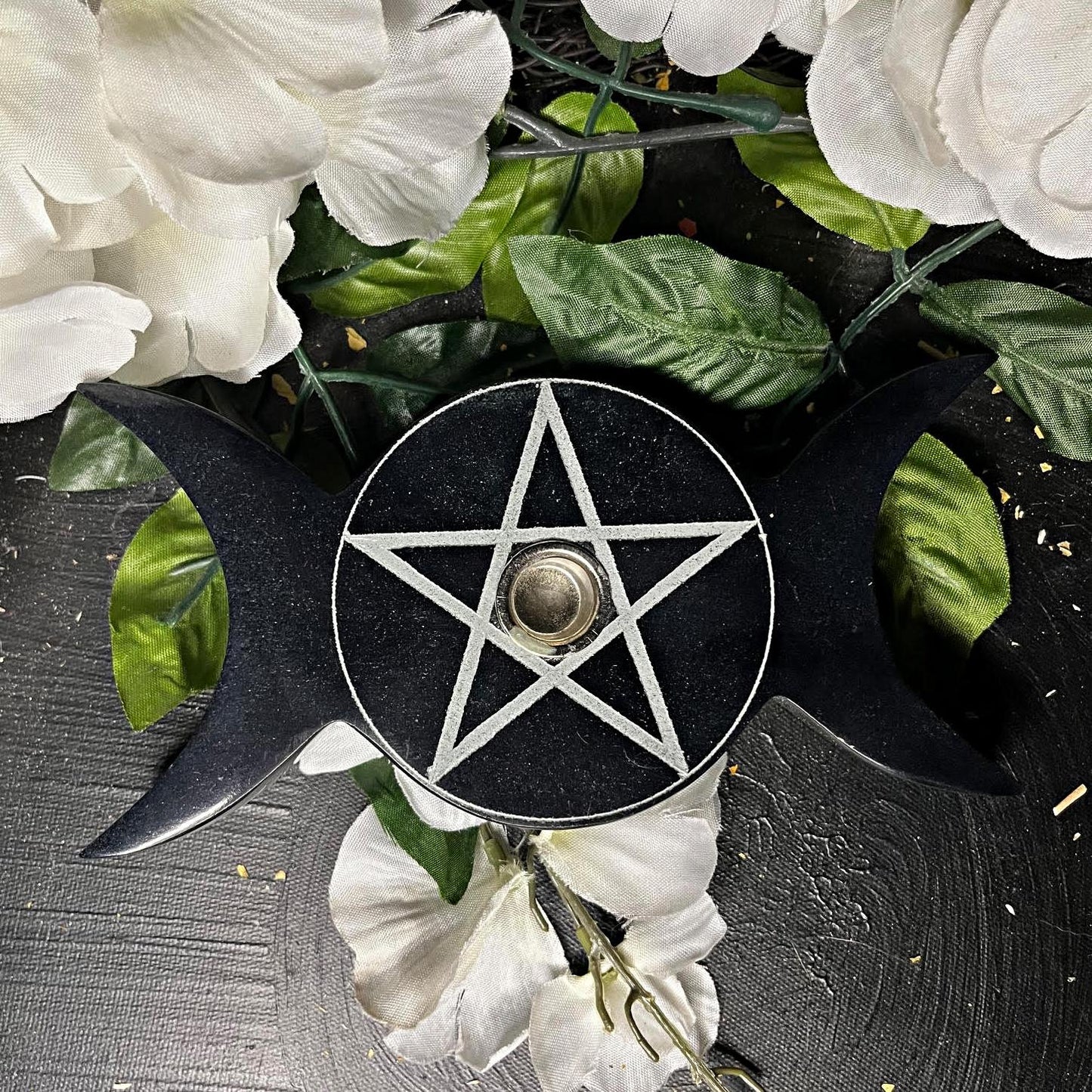 Triple Moon with Pentacle Chime Candle Holder