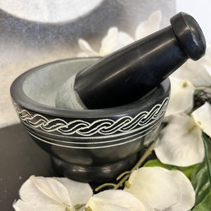 Soapstone Mortar and Pestle - Celtic Black