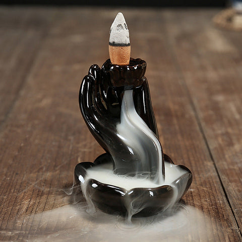 Hand Lotus Flower Porcelain Back Flow Incense Burner