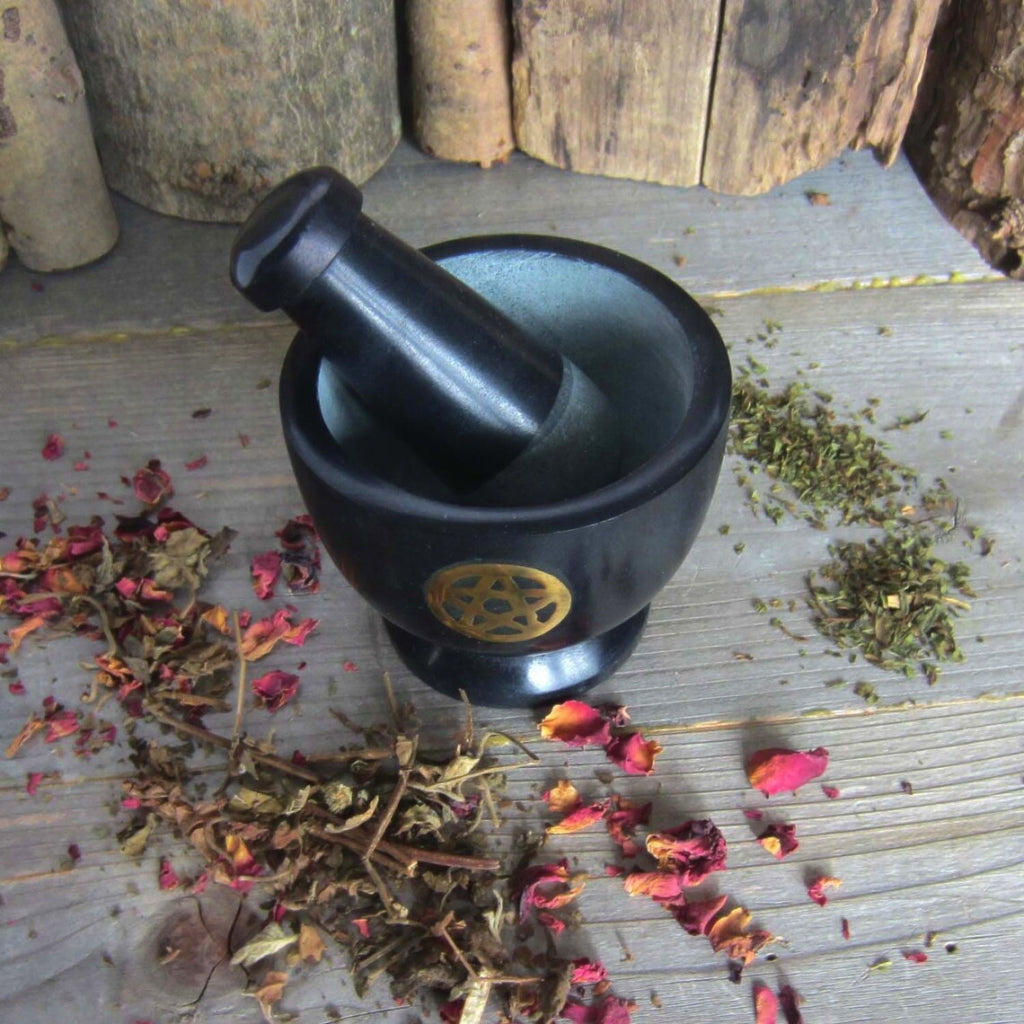 Mortar & Pestle Pentacle - Gold & Black Soapstone