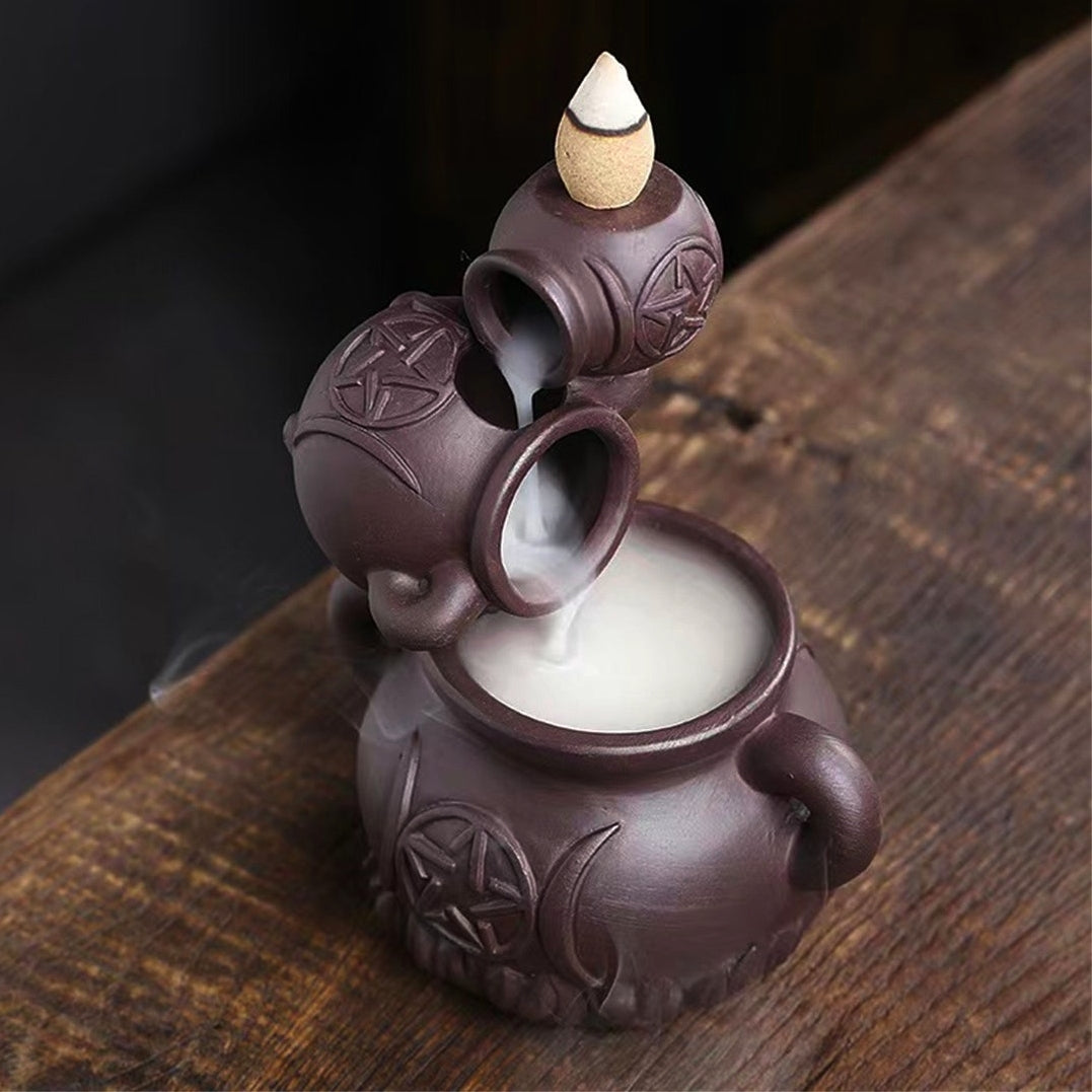 Backflow Incense Burner - Ceramic Triple Cauldron