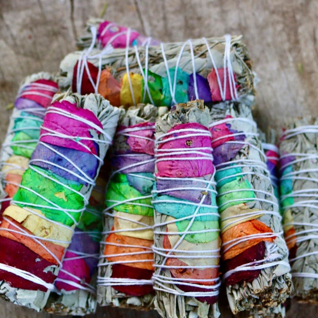 White Sage Bundle with Chakra Rose Petals